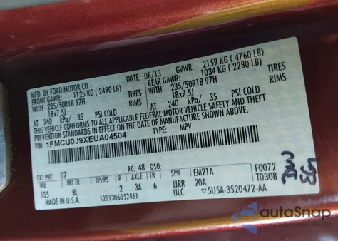 2014 Ford Escape Titanium z USA, uszkodzony, nr VIN 1FMCU0J9XEUA04504